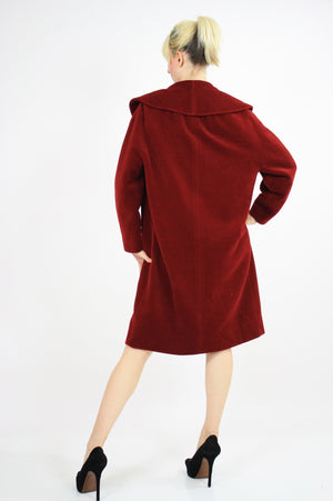 Wool Swing Coat Vintage 1950s Garnet red Forstmann Fleur de Lis - shabbybabe
 - 5