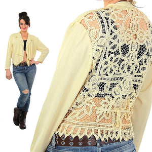 Vintage 70s sheer lace blouse long sleeve ruffle Bohemian Festival gypsy Medium - shabbybabe
 - 5