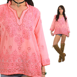 70s Boho hand embroidered sequin peasant tunic top - shabbybabe
 - 4