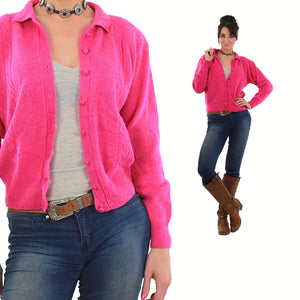 Pink Cardigan Sweater 80s Button up Angora Grunge - shabbybabe
 - 5