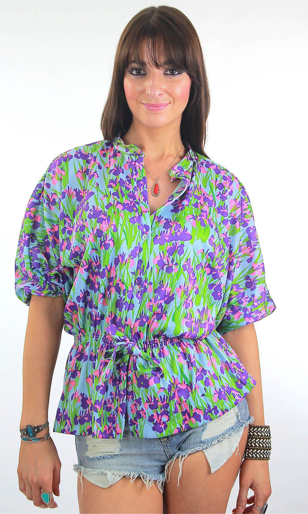 Vintage 70s Boho Hippie Floral tunic top blouse - shabbybabe
 - 1