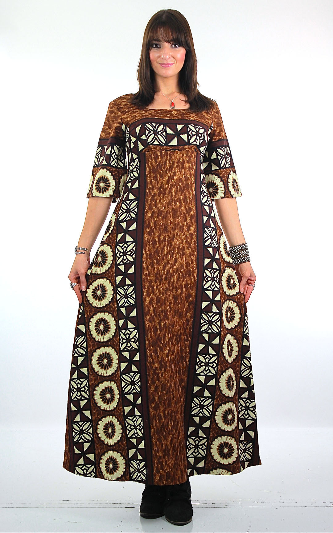 Vintage 70s Hippie Bohemian Hawaiian tribal floral caftan dress
