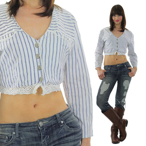 Vintage 90s striped button up blouse crop top - shabbybabe
 - 5