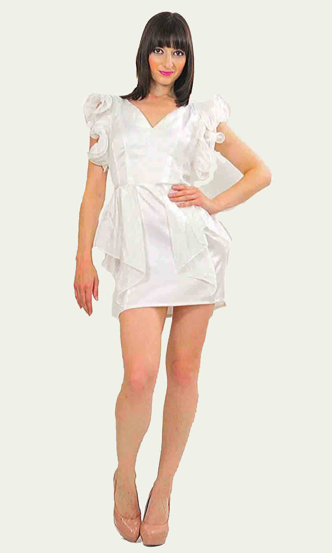 Vintage 80s Boho ruffled sleeve white party mini dress
