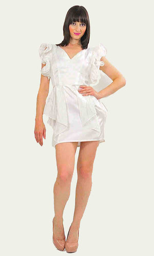 Vintage 80s Boho ruffled sleeve white party mini dress - shabbybabe
 - 1