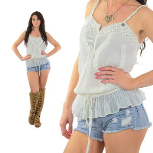 White Mesh Tank top 90s Boho sheer lace top Embroidered - shabbybabe
 - 5