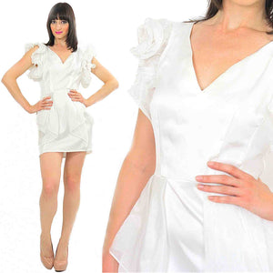 Vintage 80s Boho ruffled sleeve white party mini dress - shabbybabe
 - 5