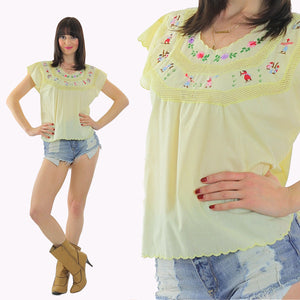 Vintage 70s Boho Hippie embroidered crochet lace top - shabbybabe
 - 5